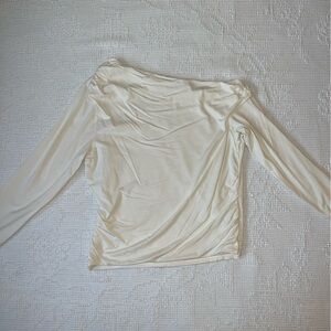 Abercrombie & Fitch Cream Long Sleeve Off The Shoulder Top
